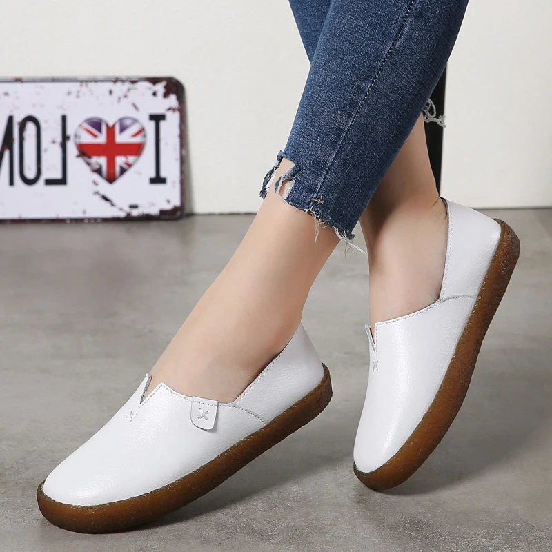 

AARDIMI 2019 New Shallow Solid Genuine Leather Women Flats Shoes Spring Summer Female Loafers Slip On Shoes Chaussure Femme