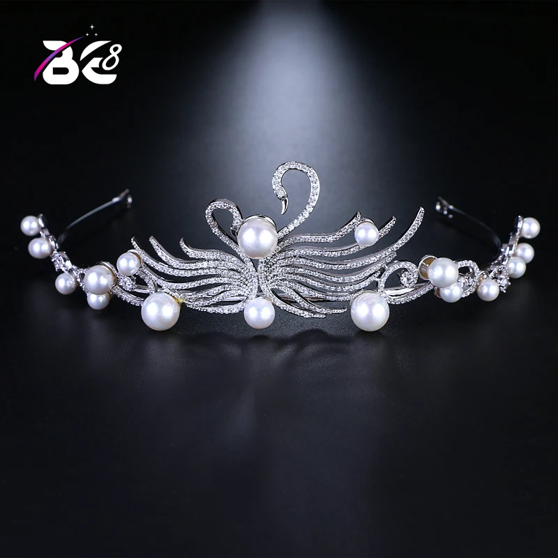 

Be 8 2018 New Stunning Clear Cubic Zirconia Pearls Wedding Tiaras and Crowns Royal Party Crown Women Hair Jewelry H101