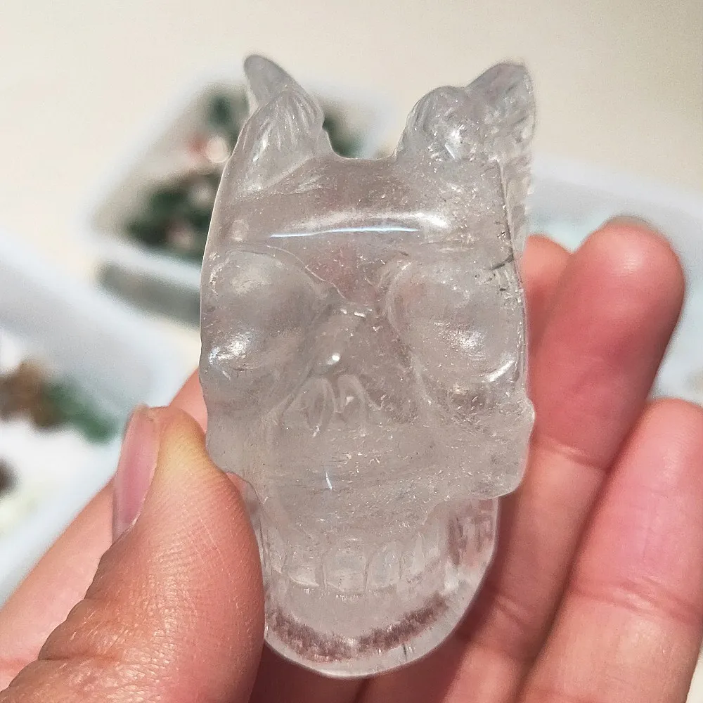 quartz stone skull Natural clear crystal figurine Hand carved Gemstone bone feng shui healing | Дом и сад