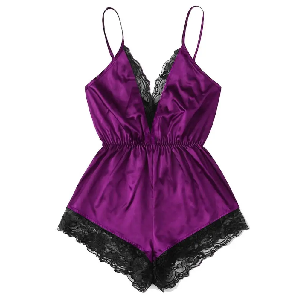 Purple Feitong/Для женщин сексуальный комплект нижнего белья для девочек с v-образным вырезом, с сеткой и блестками, боди, одежда для сна, ночная сорочка combinaison Пижама однотонные пижамы дропшиппинг - Цвет: Purple