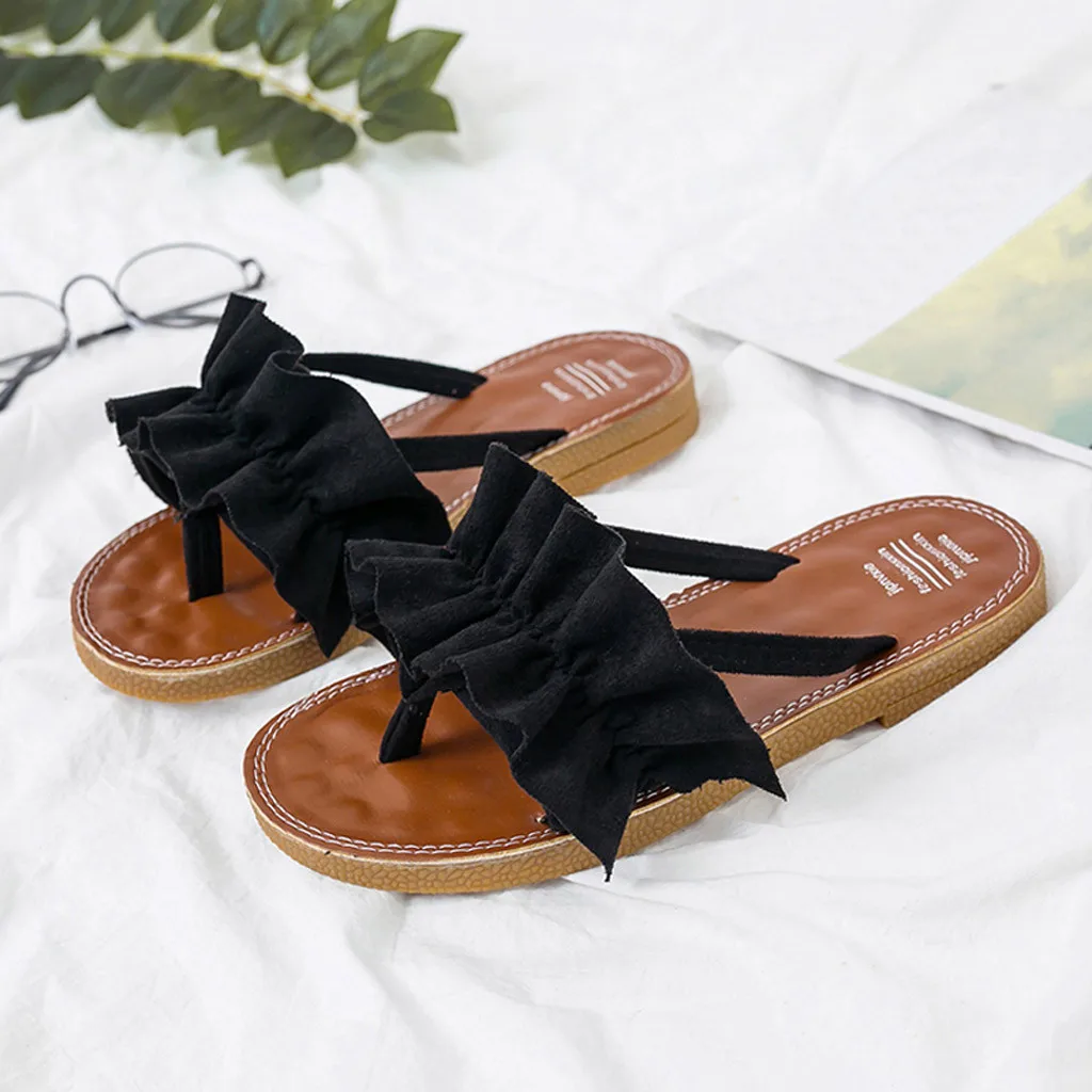 Rome women sandals flat jelly shoes bow V flip flops stud beach shoes summer rivets slippers Thong sandals nude#YJG