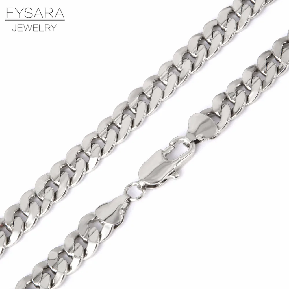FYSARA Silver Color Figaro Necklace Cuban Curb Flat Link Chain Long Men Jewelry Rock Chunky Heavy Collars | Украшения и