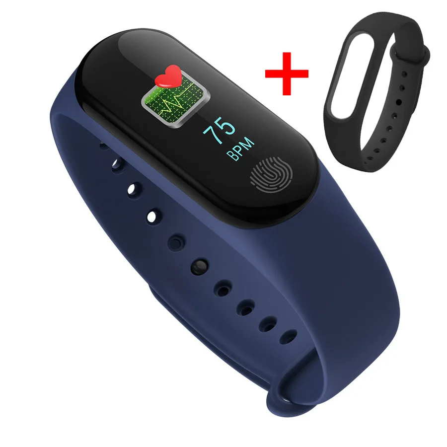 Blue and 1 Strap M3 Plus умный Браслет кровяное давление часы Смарт-браслет монитор сердечного ритма во время сна IP67 Здоровье Браслет фитнес-трекер Smartband - Цвет: Blue and 1 Strap