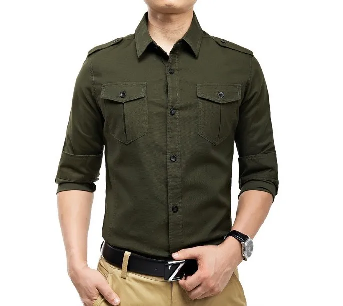 Spring new arrival military style shirt casual men long sleeve slim fit mens top brand shirts | Мужская одежда