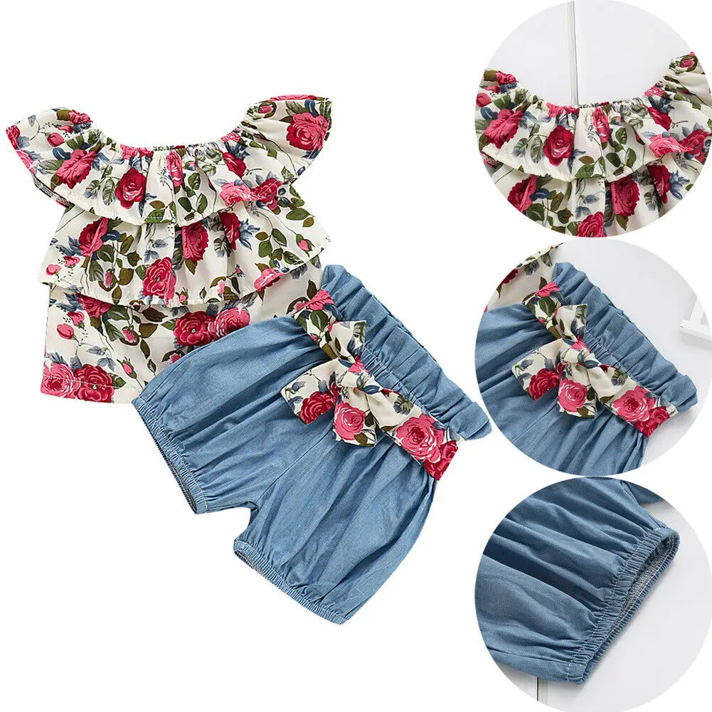 2 шт./комплект футболка с цветочным принтом и шорты|Комплекты одежды| |