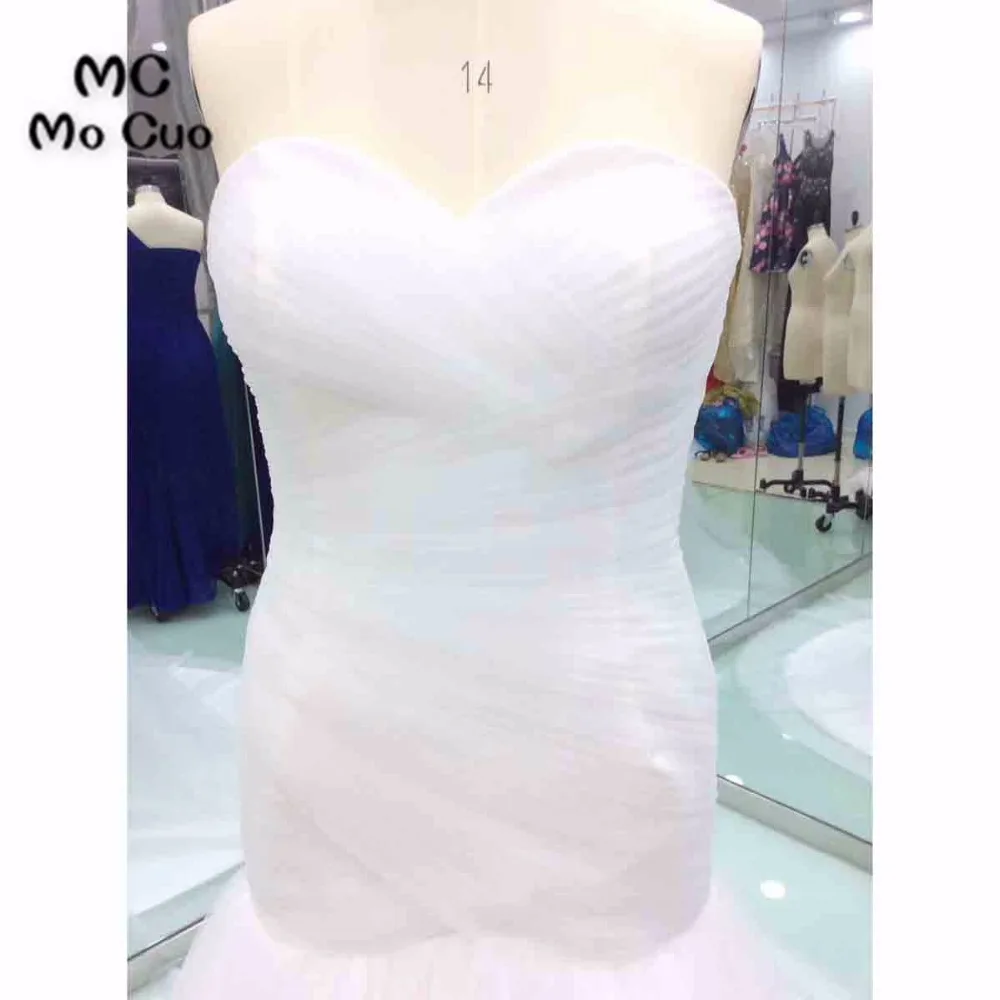 

2018 Fashion Mermaid Wedding Dresses Pleat Lace Up Back Tulle Sweep Train Vestido De Noiva Wedding Dress Bridal Gown 100% Real