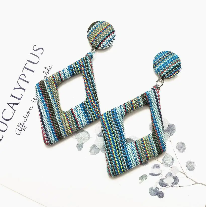 square blue style New Dangle Big Round Earrings For Women Fashion Handmade Square Geometric Earrings Statement Drop Earrings - Окраска металла: square blue style