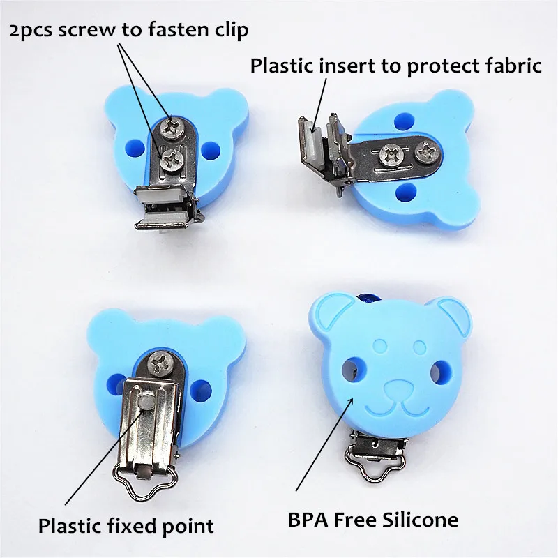Chenkai 50pcs BPA Free Silicone Bear Clips DIY Baby Teether Pacifier Dummy Montessori Sensory Jewelry Holder Chain Toy Clips