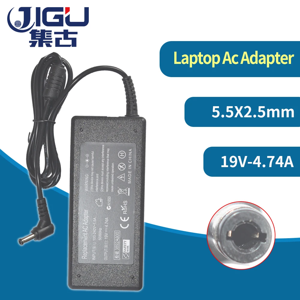 

JIGU 19V 4.74A 5.5*2.5mm 90W AC Adapter Supply Laptop Charger For asus A8 F8 X81 A43s F80 F82 K40 A45 X81 M50 K52 Z99 A56