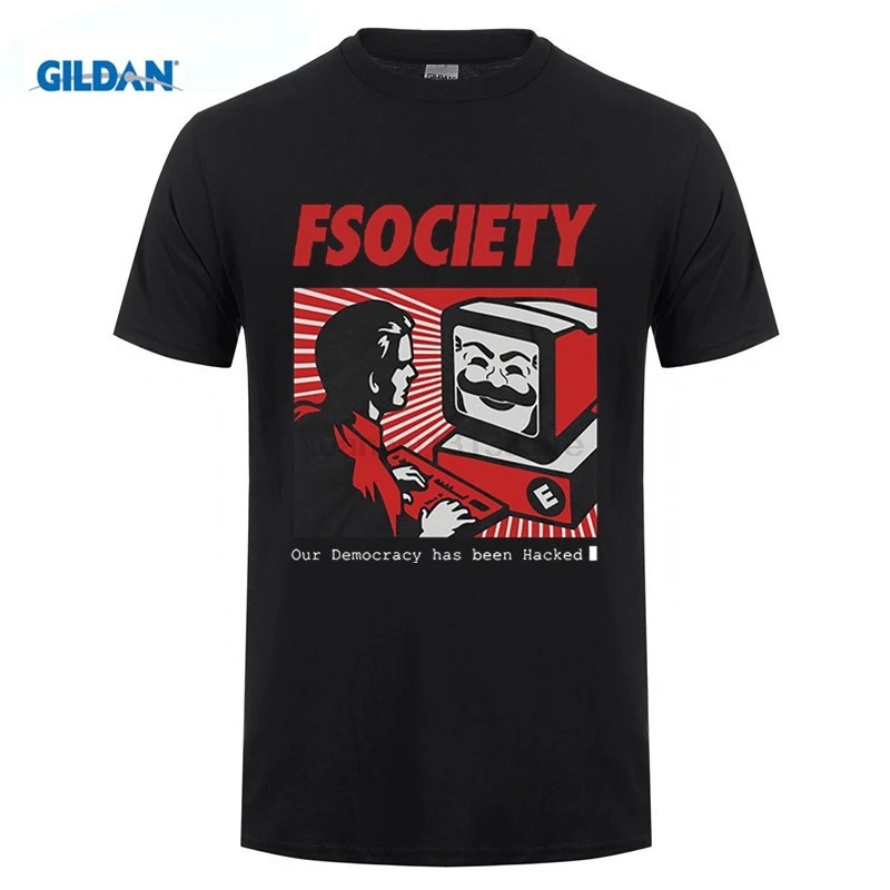 Mr Robot Fsociety Mask T Shirts Men Fashion Printed T-shirt Summer Short Sleeve Cotton Shirt |