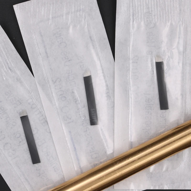 500 шт одноразовых стерильных 14 Pin лезвия тату микроблейдинг иглы для 3D