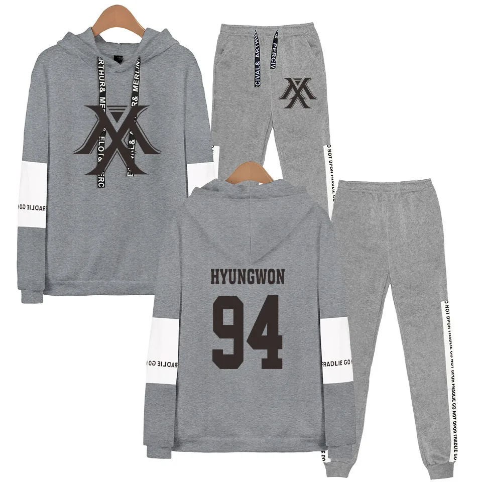 Gray 94 HYUNGWON Kpop MONSTA X Fans толстовка с капюшоном спортивные костюмы для женщин и мужчин Kpop Wonho YOOKIHYUN I.M Jooheon комплект из двух предметов - Цвет: Gray 94 HYUNGWON