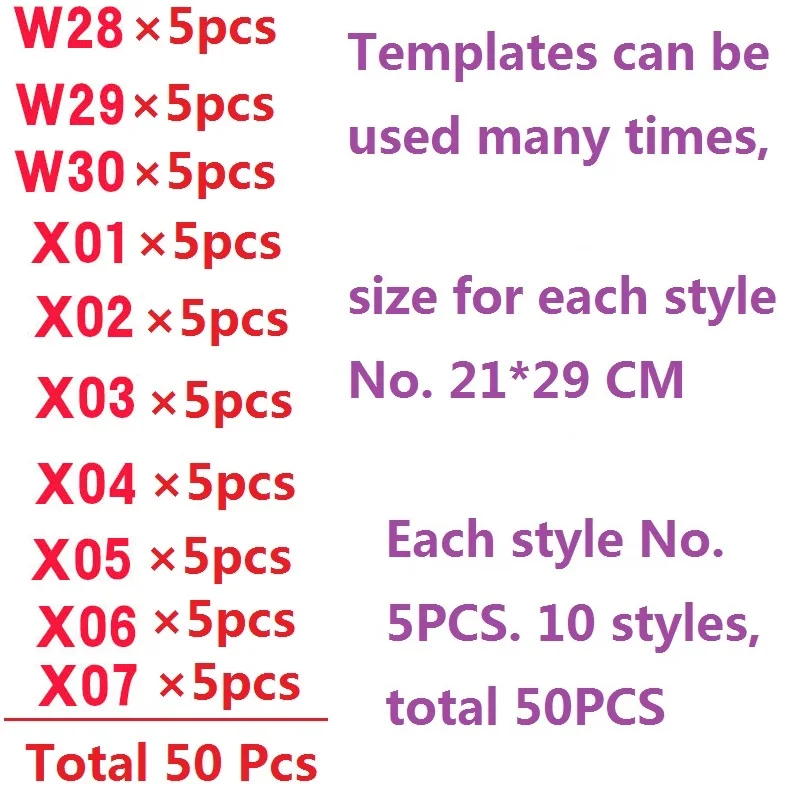 50 PCS Templates 17 Татуировки, Пигмент для временных татуировок. Натуральный и долговечный(органический Jagua Фруктовый гель/чернила). Без спирта. 10 мл 6 цветов и перерабатываемые Шаблоны - Цвет: 50 PCS Templates 17