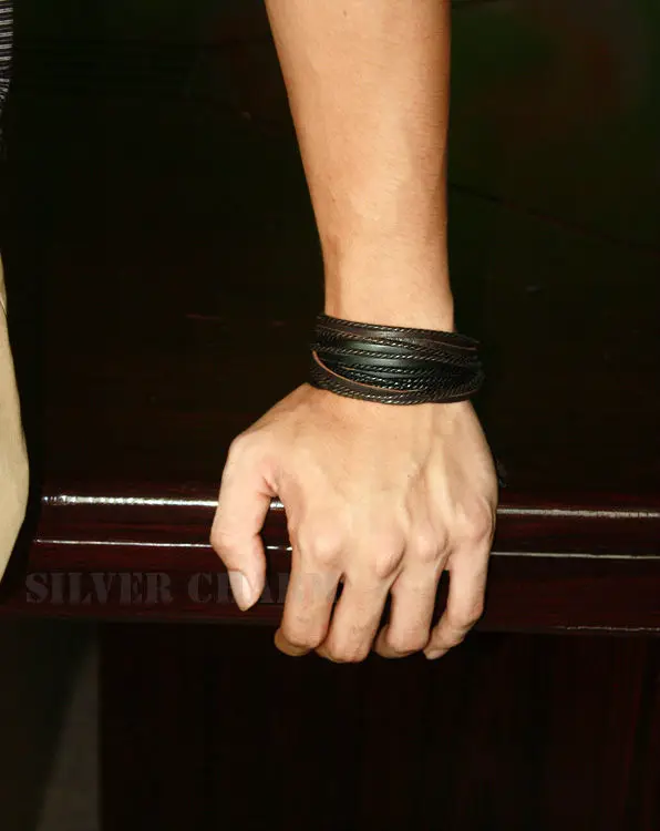 Мужской кожаный браслет черный и коричневый с веревкой WEV0246|bracelet leather|bracelets forbraided