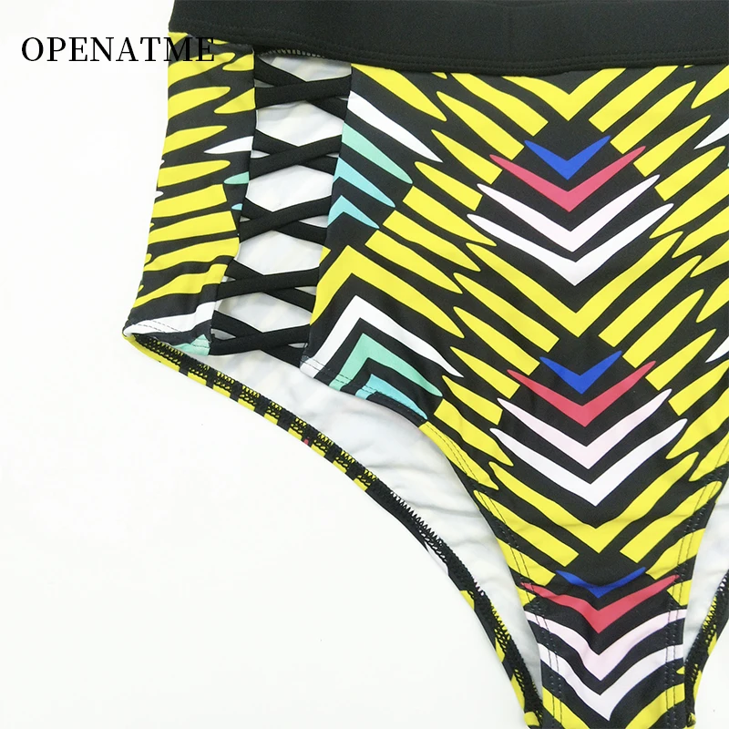OPENATME набор купальников бикини с высокой талией Пуш-Ап купальный костюм полосатый