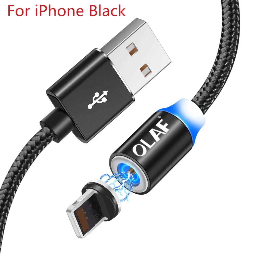 black For ios cable Магнитный кабель Олаф Micro usb Type C адаптер для быстрой зарядки Microusb Type-C магнитное зарядное устройство USB C для iphone Huawei Samsung xiaomi - Цвет: black For ios cable