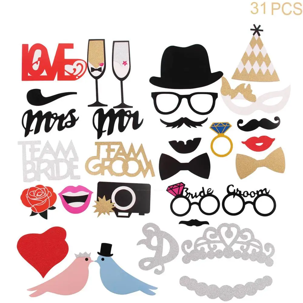 31pcs Wedding Photo Свадебные Photobooth реквизит декор прополка Декор вечерние команды, с надписью "Bride to Be" девичник вечерние молодоженов вечерние Photo Booth Декор - Цвет: 31pcs Wedding Photo