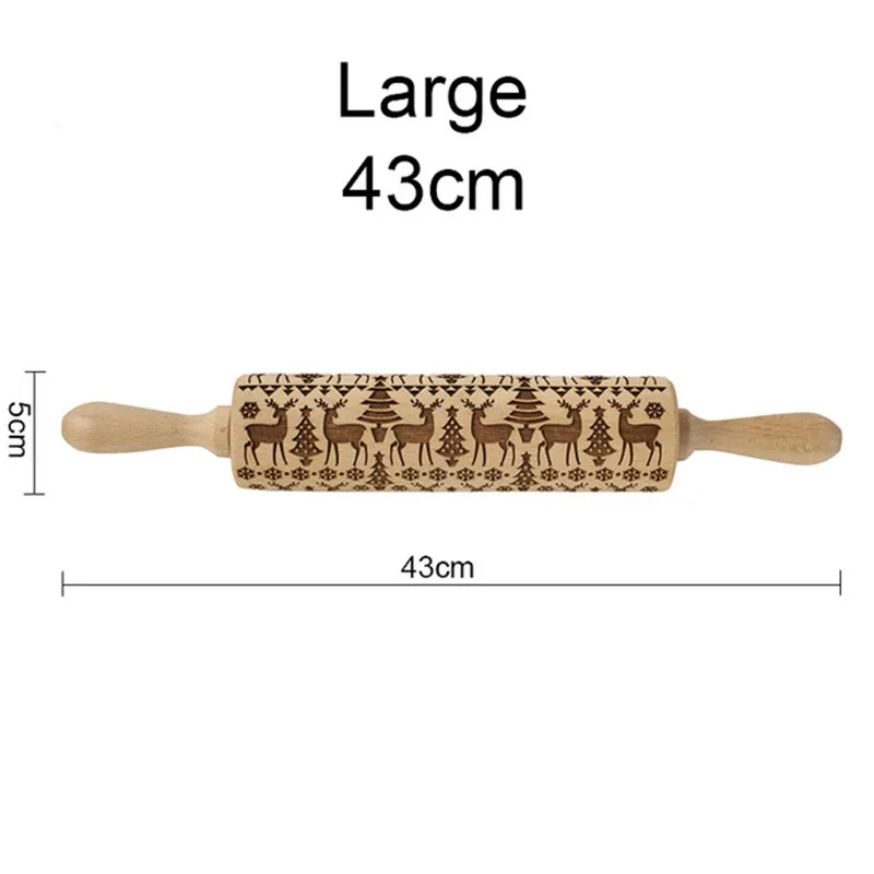 Christmas Embossing Rolling Pin Baking Cookies Noodle Biscuit Fondant Cake Dough Engraved Roller Reindeer Snowflake