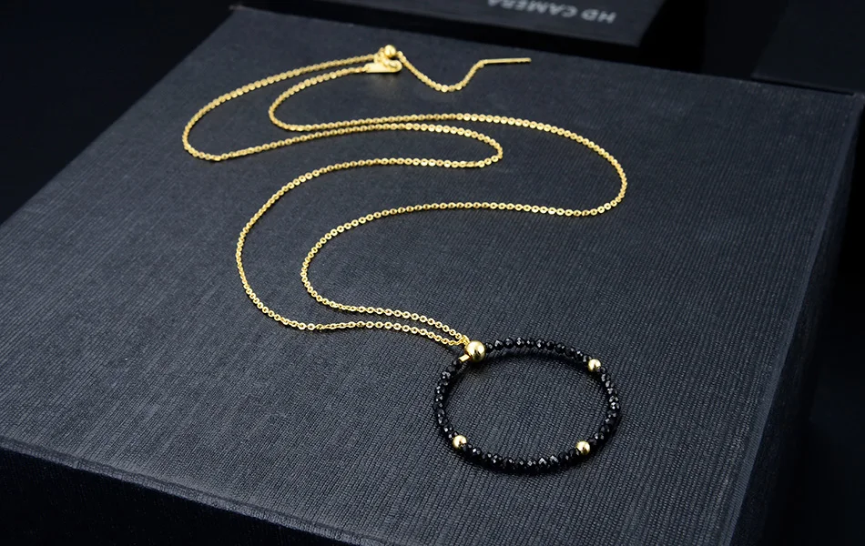 ORSA JEWELS Настоящее серебро 925 пробы женское ожерелье Черная шпинельная Подвеска 18 к золотая цепочка модные тонкие ювелирные изделия SN159-B