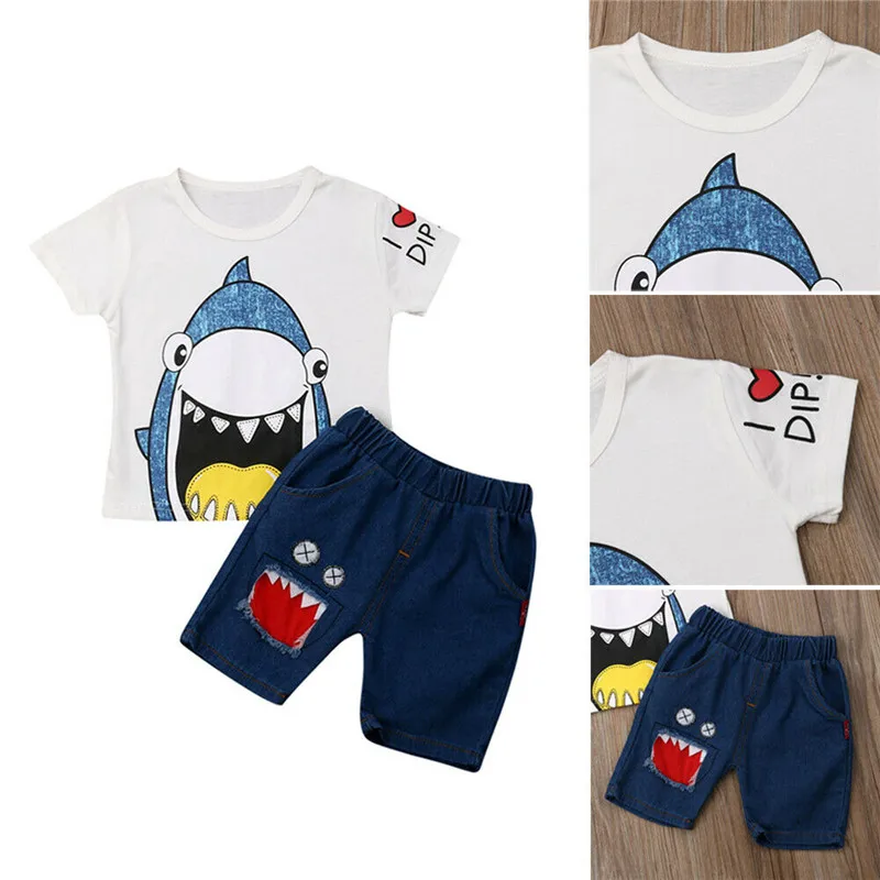 От 1 до 5 лет для малышей маленьких мальчиков Летние повседневные акула футболка с