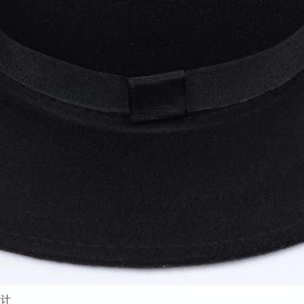 New Classic Solid Color Felt Fedoras Hat Belt for Men Women Blend Jazz Cap Wide Brim Simple Church Derby Flat Top Hat Mujer images - 6