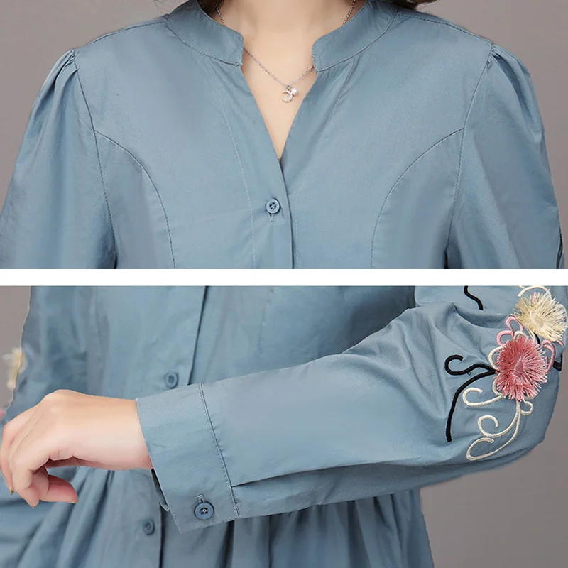 

New Women Spring Autumn Temperament Elegant Long Sleeve Dress Plus Size Embroidery Loose Thin A-Line Dress Fashion Female Dress