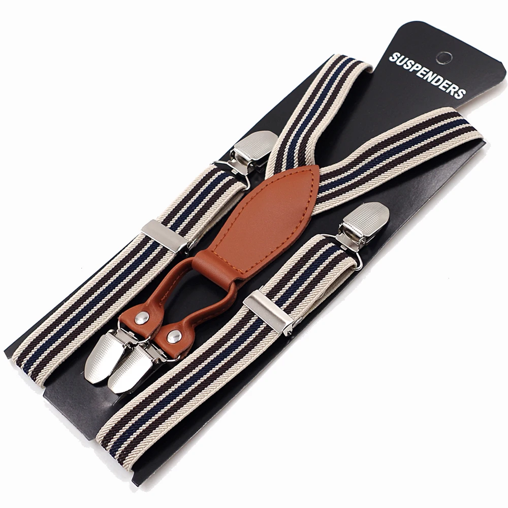 Детские кожаные подтяжки с 4 клипсами эластичными регулируемыми тирантами 2 5*65 см