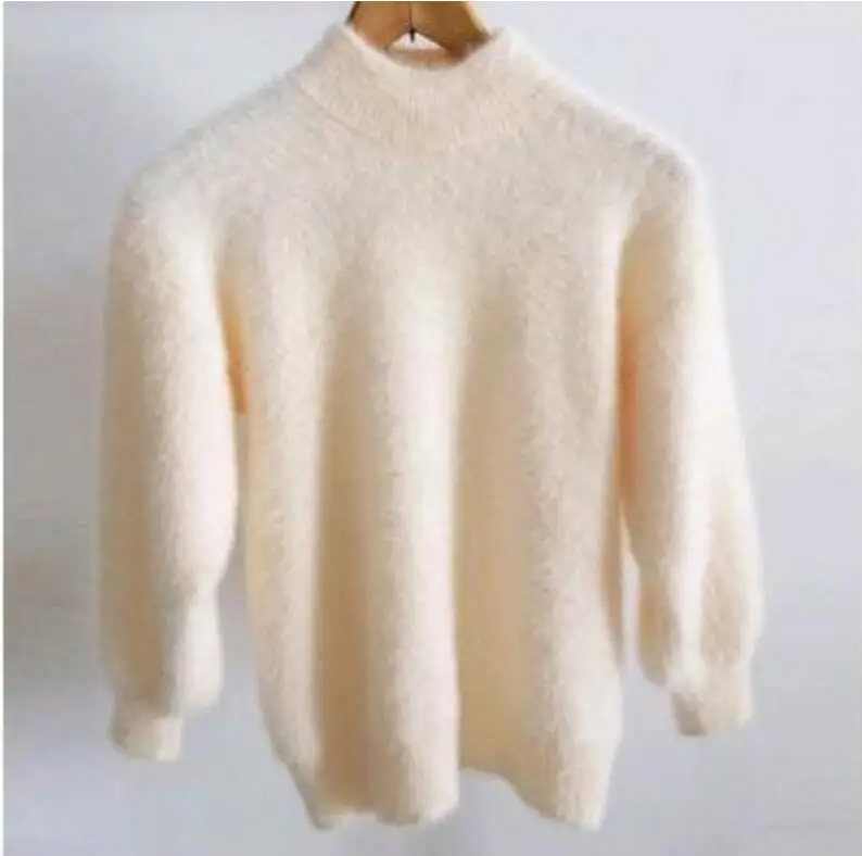 Winter New Fashion Thickened Warm Turtleneck Mohair Female Sweater Lantern Sleeve Casual Solid Color Slim Simple Pullover | Женская