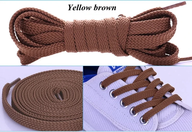Yellow brown 1 пара двойных плоских шнурков высокого качества из полиэстера шнурки Модные Спортивные Повседневные шнурки 28 цветов - Цвет: Yellow brown