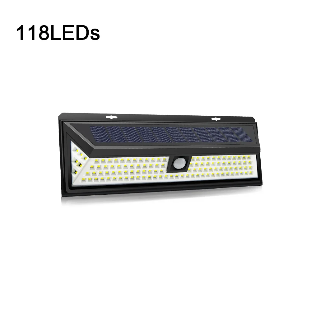 118leds Светодиодный садовый светильник на солнечной батарее, открытый водонепроницаемый датчик движения, светодиодный светильник для газонов, уличный забор, садовая дорожка, настенный светильник для двора, ing - Испускаемый цвет: 118leds