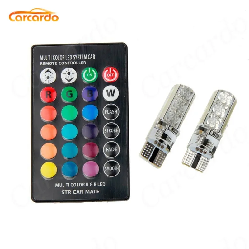 2 шт. 5050 SMD RGB T10 194 168 W5W машина для чтения цоколь лампы освещения мульти Цвет
