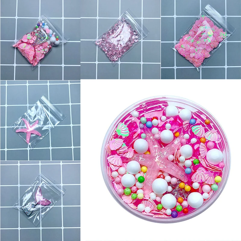 

New Cute slime Kit Accessories Mermaid Tail shell Fluffy Polymer Slime Box Toys For Children Charms Lizun Modeling Clay for kids