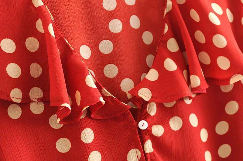 new women vintage polka dots print casual ruffles blouse shirts sweet long sleeve buttons chemise chic blusas tops LS3502 |