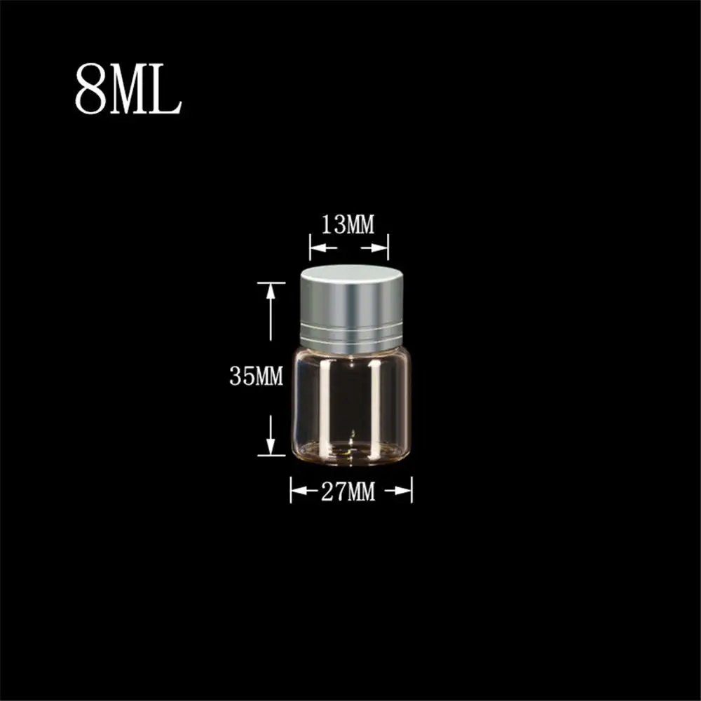8ml-Silver Cap Пустые стеклянные бутылки с металлической винтовой крышкой, бутылки для таблеток с орнаментом, 8 мл, 15 мл, 20 мл, 25 мл, контейнер для жидких пищевых Шафранов, 12 шт - Цвет: 8ml-Silver Cap