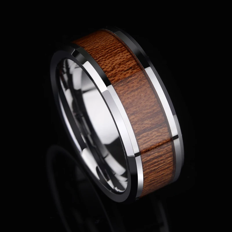 New Arrival 8mm Width Tungsten Carbide Rings for Man's Jewelry High Polished Inlay Koa Wood Comfort Fit Scratch Proof Size 7-11 |