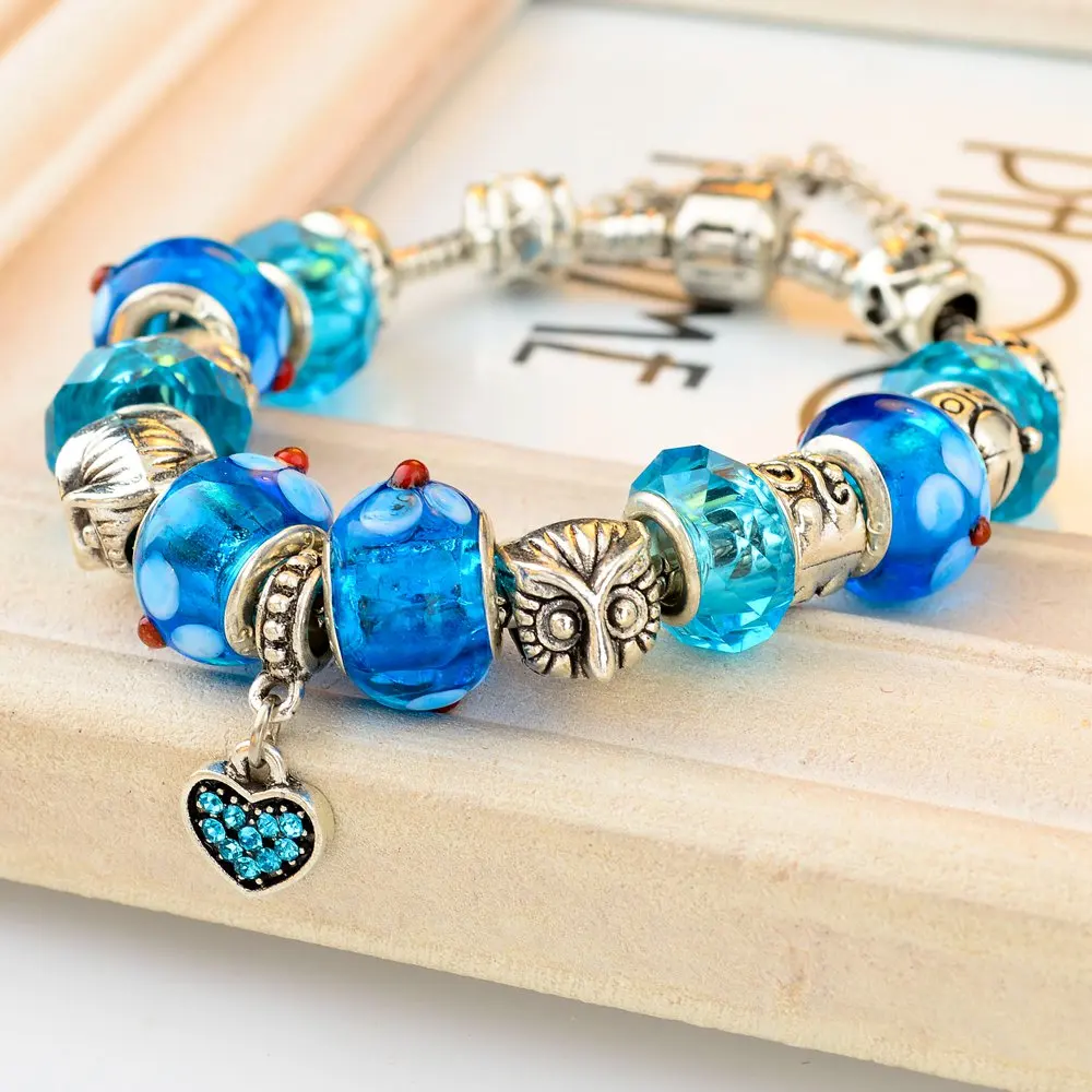 SZELAM 2019 Модные посеребренные змеиные цепочки с подвеской в виде сердца голубые