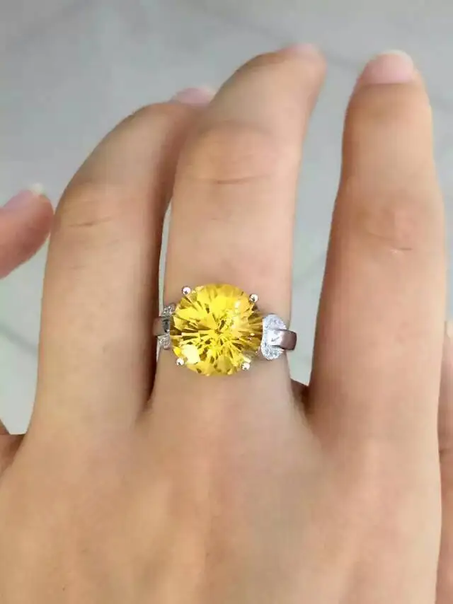 Женское кольцо из серебра 925 пробы с драгоценным камнем в виде фейерверка|silver citrine