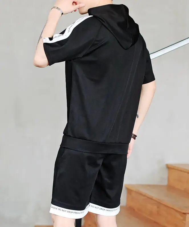 

Rlyaeiz Plus Size 4XL Set Men Tracksuit 2018 Summer New Casual Men's Color Patchwork Hooded Hoodies + Pants Sweat Suit