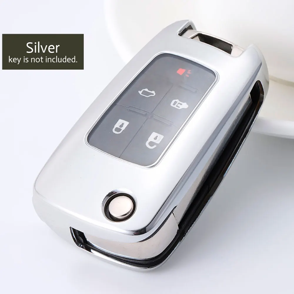 Серебристый TPU Car Key Case For Chevrolet Camaro Cruze Equinox Impala Malibu GMC Terrain Buick LaCrosse Folding Remote Fob Protector Cover - Название цвета: Серебристый