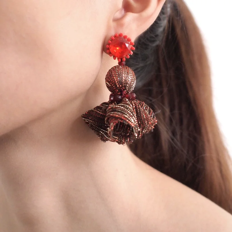 Red Earrings MANILAI очаровательные висячие серьги с бусинами для женщин, Элегантные корейские серьги с шелковой лентой и кристаллами, свадебные ювелирные изделия - Окраска металла: Red Earrings