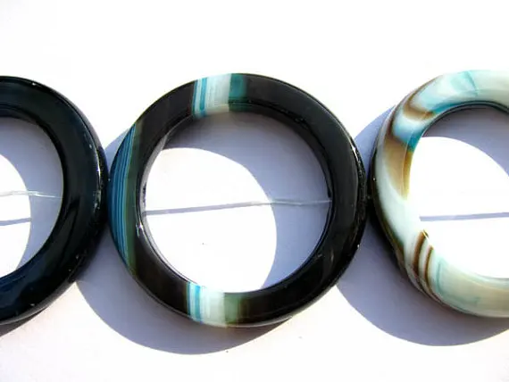 

large 55mm --3strands genuine agate bead circle roundel donut yellow green black mixed jewelry beads fcoal