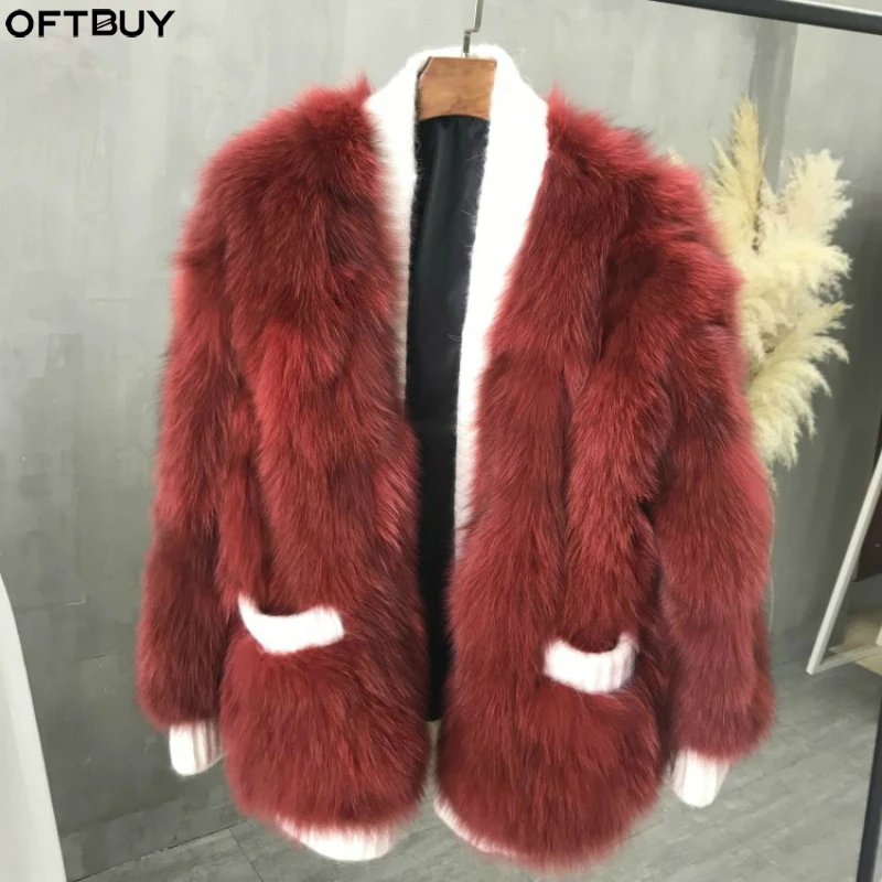 Женская Шуба OFTBUY теплая уличная куртка из натурального меха лисы новинка 2020|Шубы