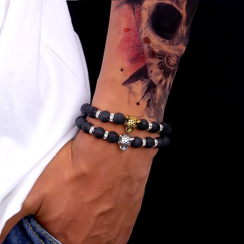 Браслет из натурального камня лавы для мужчин и женщин эластичный гематит с