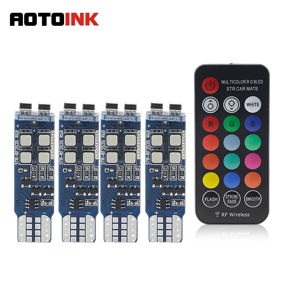 

Светодиодная лампа AOTOINK T10 W5W с радиоуправлением, RGB, светодиодная лампа Led 194 168 с дистанционным управлением, купольная подсветка для номерног...