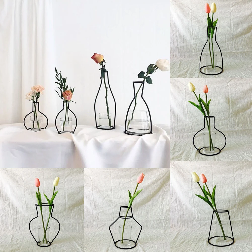 Brand New Style Retro Iron Line Flowers Vase Metal Plant Holder Modern Solid Home Decor Nordic Styles Iron Vase