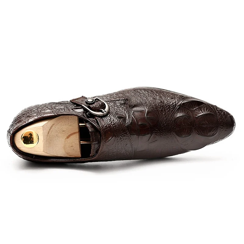 Туфли мужские классические из натуральной кожи с острым носком и ремешком|Туфли|