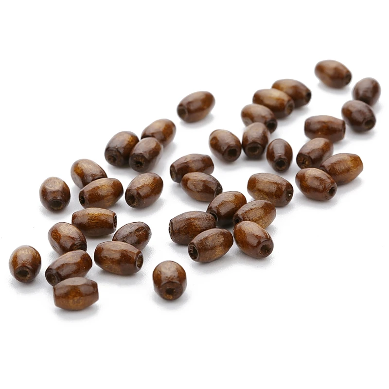 

500pcs/lot 6x8mm Handmade Colored Dark Brown Natural Wood Beads For DIY Fashion Jewelry Making Handmade Drum Wooden Loose Bead