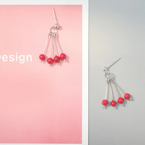 Красные бусы серьги 100% 925 пробы серебряные ювелирные изделия гипоаллергенный