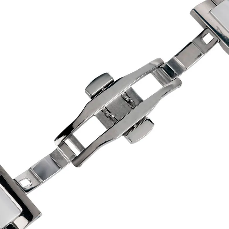

18mm 20mm Silver Stainless Steel Ceramics Watch Band Strap Replace Hidden Clasp Bracelet Women Men Watchband + 2 Spring Bars