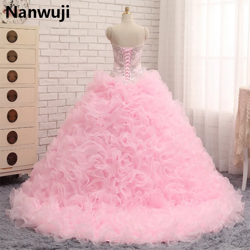 Женское бальное платье со съемной юбкой розовое до пола из органзы с оборками